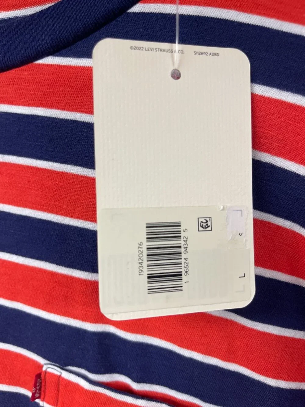 Levi’s Men’s Standard Red Blue Stripe Short Sleeve Pocket Tee in Size Large New